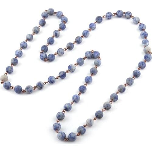 Free Shipping Fashion Frosted Matt Natural Stone Bead Rosary Chain Necklaces For Women Ethnic Necklace