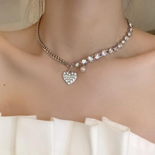 Fashion Crystal heart pendant Chain Choker Necklace for Women Cute Neck Pendants Clavicle Chain Collier Female Necklace Jewelry