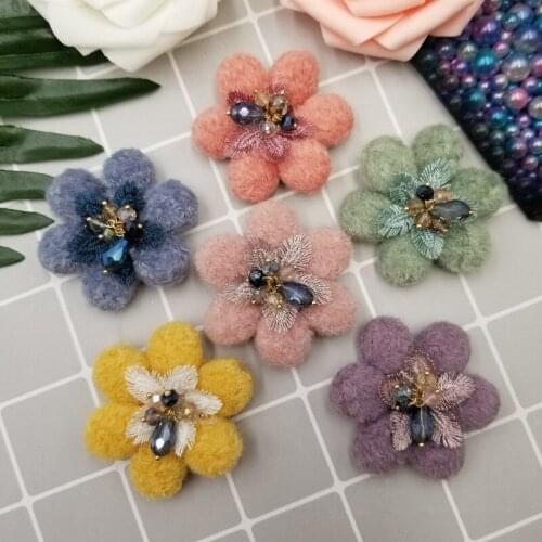 Plush Beaded Cloth Flower Patch Jewelry Accessories Clothing Headdress Brooch Applique Keychain DIY Decorative Flower Patch