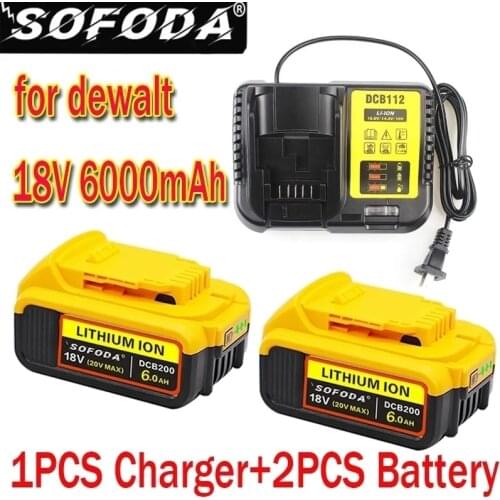 3pcs 18V 6.0Ah MAX XR Battery Power Tool Replacement for DeWalt DCB184 DCB181 DCB182 DCB200 20V 6A 18Volt 18v Battery+Charger