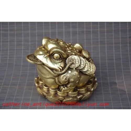 Old Ming Dynasty statue / sculpture-Coppergold toad send to money ,Carved ornaments,Handmade crafts,collection& adornment