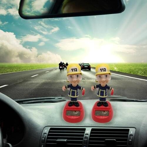Car Solar Powered Dancing Toy Ornament Swinging Doll Shaking Head Firefighter Toy Car Dashboard Decoration Car Accessories