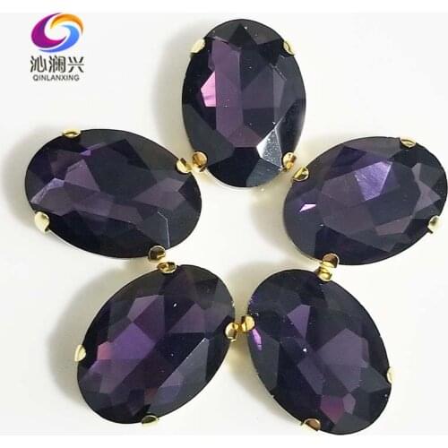 Deep purple oval shape High quality Glass Crystal sew on stones,golden bottom claw rhinestone,Diy/Clothing accessories SWTG17