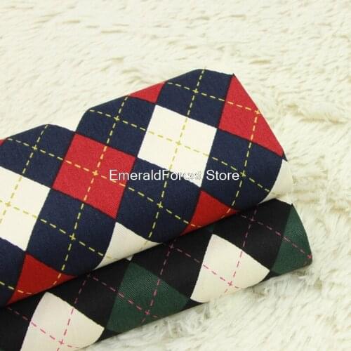 High quality imported twill geometric plaid printing fabric Manual DIY gold bag clothing fabric cotton 90cmx150cm