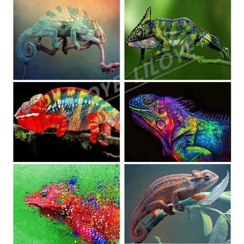 Lizard Full Round Square 5D DIY Diamond Painting Abstract Colorful Animal Chameleon Mosaic Home Decor Handmade Embroidery DF192