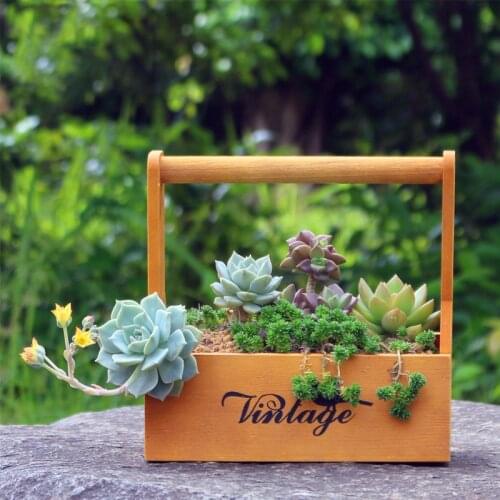 Zakka Natural Wooden Garden Planter with Handle Portable Flower Pots Succulent Plants Flowerpot Desktop Storage Box Home Decor