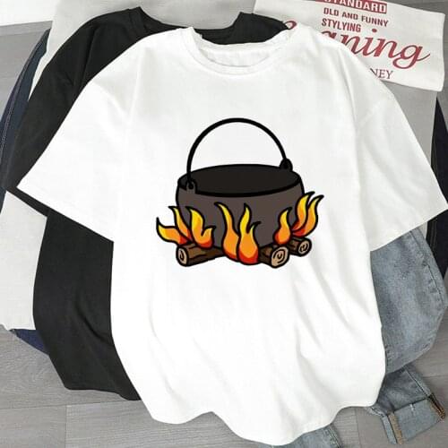 Picnic Cooking Pattern Cartoon Print women Tshirt 90S Girls T Shirt Simple Fashion Round neck short sleeve tee shirt femme