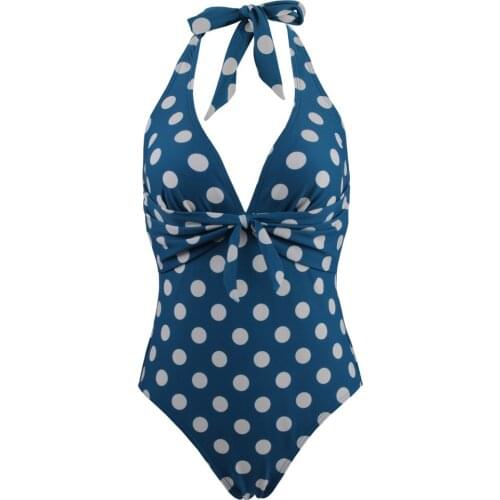 Printed Women Summer One Piece Swimsuit Hang Neck Straps Swimwear Bathing Suit Beachwear