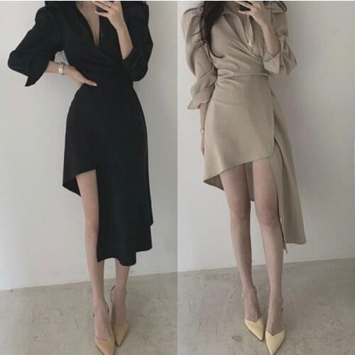 Women Irregular Length Dress Lapel Single-Breasted Waist Mid-Length Design Long and Short Skirt for 2021 New Fashion TT