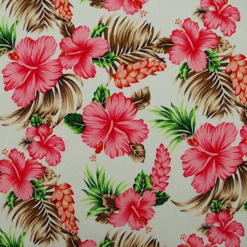 1 Yard Cotton Poplin Fabric for Sewing Patchwork, Dress, Cloth - Pink Flower and Leave on Light Yellow Background (width=140cm)