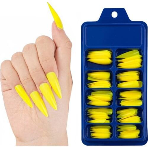 100pcs/Box False nail tips color Nail Tips Stiletto French Acrylic False Nails ABS Tips Artificial 0 -9 sizes Nail Art Tips