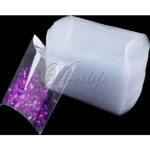 100pcs Clear PVC Pillow Box Shape Gifts Box Party Candy Box Jewelry Packaging Wedding Party Favor Supplies 9cm x 6.5cm x 2.5cm