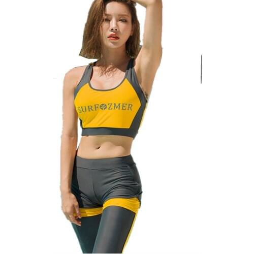 2020 New Women Surf Rash Guard Yellow Color Blocking Sexy Swimsuit UV Protect Swimwear