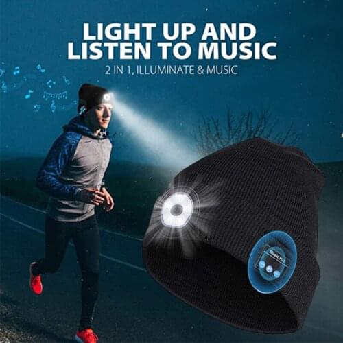 Bluetooth Wireless Rechargeable LED Beanie Hat Built-in Stereo USB Hat Earmuffs Unisex Knit Cap Perfect For Camping Hiking Hat
