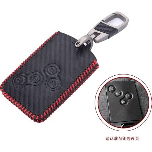 Carbon Leather Car Key Case For Renault Koleos Laguna 2 3 Megane 1 2 3 Sandero Scenic Captur Clio Fluence 4 Buttons Remote Cover