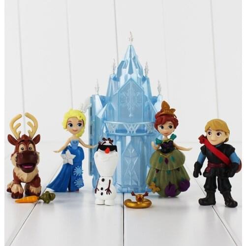 6-16cm 6pcs/Lot Frozen 2 Anna Elsa Princess Olaf Sven Kristoff And Castle Ice Palace Throne Pvc Action Figure Toys Model Doll