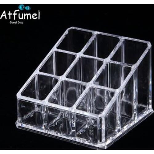 Elegant 9 Grids Cosmetic Storage Box Clear Lipstic Makeup Brush Display Case Acrylic Bead Diamond Jewelry Organizer Box Tray