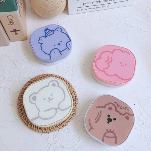 Happy Bear Contact Lens Case Box women Lovely Cartoon Colored Contacts Lens Container Portable Travel Storage Box