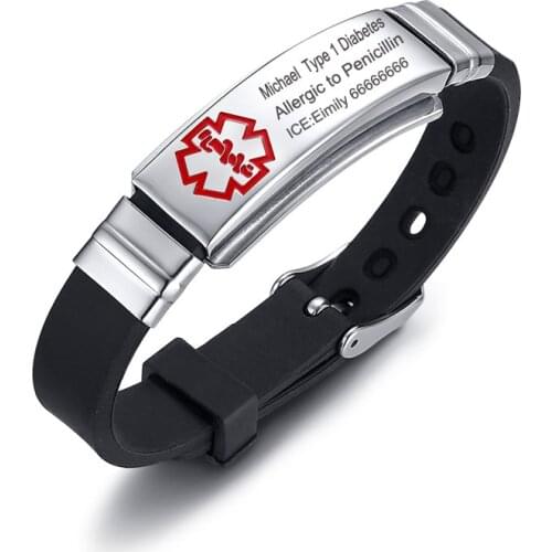 Engraving Custom ICE Text Name Medical Alert Bracelet Women Men Emergency Remind Jewelry