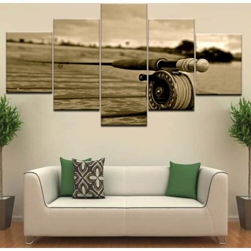 HD Printed 5 Piece Canvas Art Fishing Rod Painting Music Instrument Vintage Wall Pictures for Living Room Free Shipping Artwork