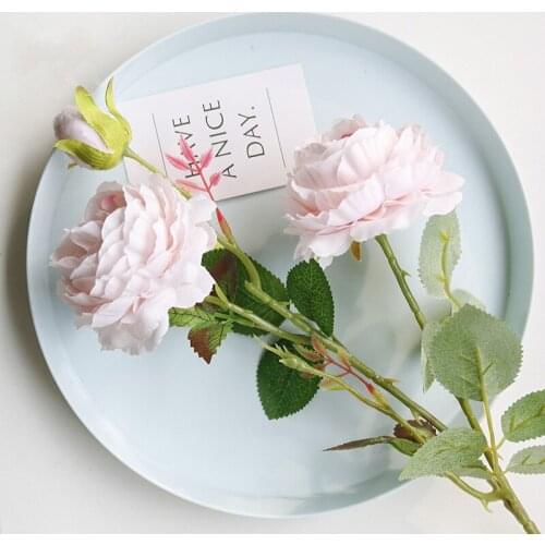 3 Heads Artificial Peony Silk Flowers DIY Long Branch Peony Fake Flowers Bouquet Home Party Wedding Stage Backdrop Decoration