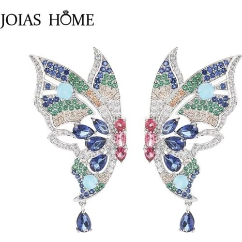 JoiasHome Fashion Earrings For Women Charms Female Silver 925 Jewelry Colorful Zircon Butterfly design Stud-earrings Luxury Gift