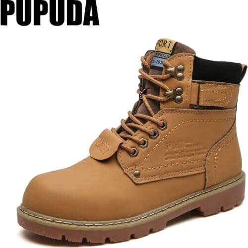 PUPUDA 2020 Classic Casual Men Boots Winter Breathable Comfortable Lace-up Male Ankle Boots Yellow Motorcycle Boots Big Size11