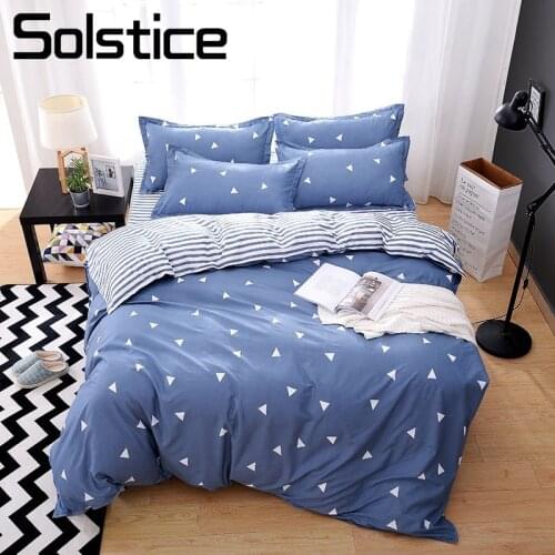 Solstice Home Textile Duvet Quilt Cover Flat Sheet Pillowcase Blue Triangle Stripe Bedding Linens Set Teen Adult Bedclothes Suit