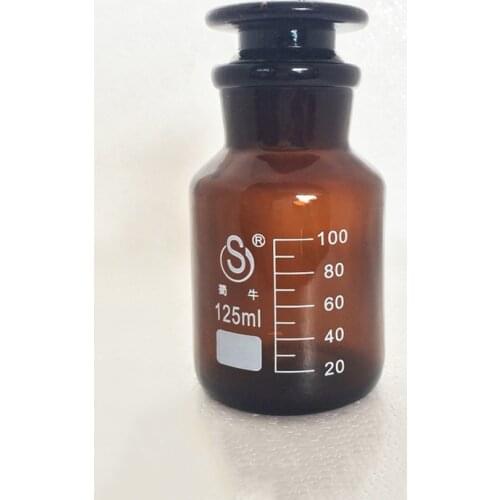 Brown reagent bottle,wide mouth,amber,Brown ordinary glass,Normal glass,Capacity 125ml,Graduation Sample Vials