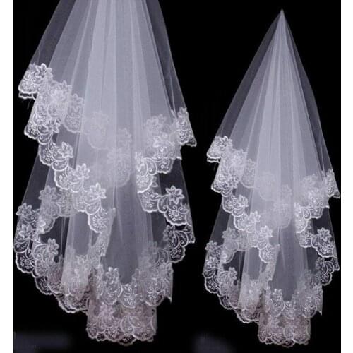 Short Appliques Wedding Veil White Ivory Lace Bridal Veils Wedding Veil
