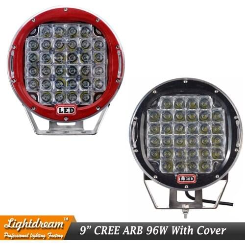 Round 96W 9" 32leds Led Work Light Black Red 12V 24V car Off road 4WD 4x4 Led Spotlight Round Led Driving Lights With Cover x1pc