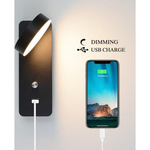 Indoor Led wall lamps 9W dimming wall lamp with USB charge bedroom living room Nordic modern wall lighting lamp aisle sconces