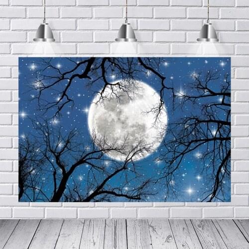 Laeacco Halloween Photo Background Moon Twinkling Starstree Night Scenic Baby Party Photocall Photo Backdrop For Photo Studio