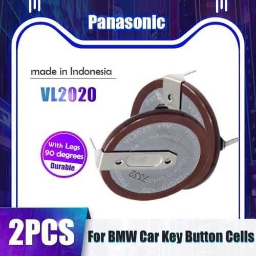 2PCS Panasonic VL2020 VL 2020 20mAh 3V Rechargeable Lithium Battery With Legs 90 degrees Button Battery For BMW Car Key Remote