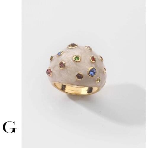 GHIDBK Exaggeration Metal Chunky Ring For Women Trendy Colorful Crystal Stacking Finger Ring Dripping Oil Oversize Ring Gift