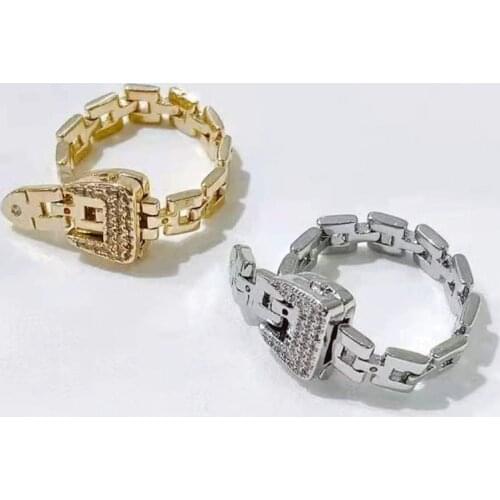 Diamond-studded Metal Belt Buckle Ring Gold Ring Geometric Electroplating Fashion Simple Ladies Ring Jewelry Gift