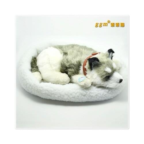 About 30x19cm gray prone husky dog Handmade model,polyethylene& furs breathing dog ,home decoration toy Xmas gift w4024