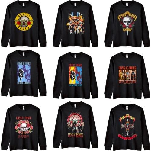 2020 New Fashion Rock Guns N Rose Band Long Sleeve T-shirt Mens Black and White Heavy Metal Top 3D Printing Hip Hop Large M-3XL