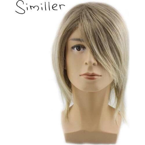Similler High Temperature Fiber Mens Short Straight Layered Synthetic Wigs With Bangs +Wig Cap For Party Cosplay Mixed Colors