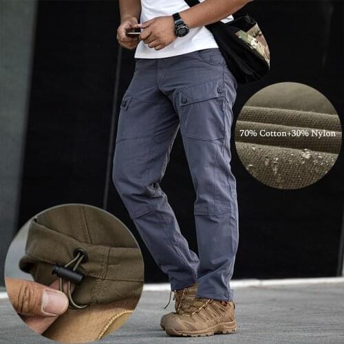 Men Outdoor Tactical Pants Cotton Nylon Water Resistant Multi-pocket Trousers Spring Autumn Military Fan Combat Training Pants