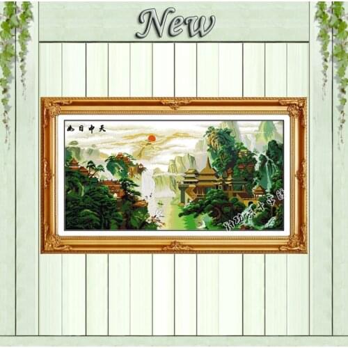 Like the sun at high noon river Scenery Counted printed on canvas DMC 14CT 11CT DIY Cross Stitch Needlework kits Embroidery Sets