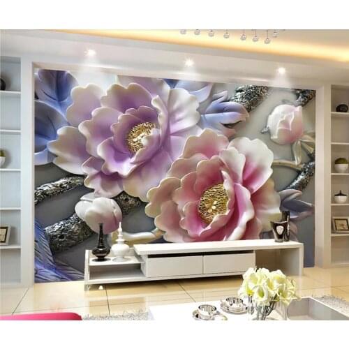 Embossed Pink Pennoy Floral Mural Wall Paper 3d Flowers Canvas Contact Paper Photo Wallpaper Photo Wallpaper Nature Custom