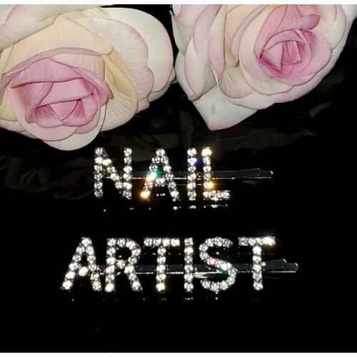Handmade Blingbling Crystal Hair Clips "NAIL ARITIST“ Words Hairclips Hairgrip Letters Bobby Pins Hairgrip Accessories 2pcs/set
