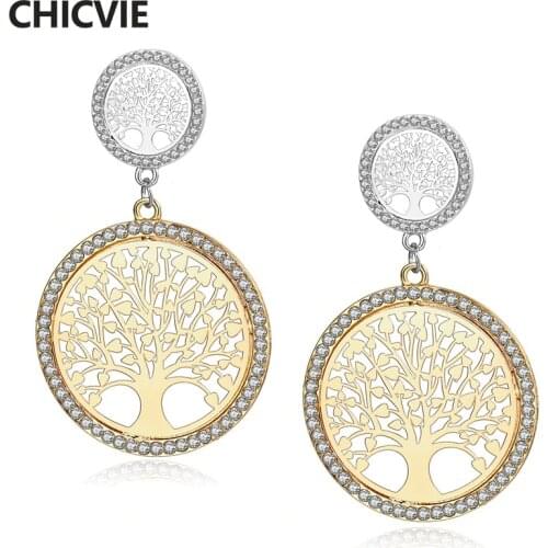 CHICVIE New Design Jewelry Hypoallergenic Charms Earrings Gift For Her Personalized Hollow Tree Of Life Dangle Earring SER180008