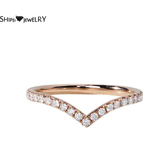 Shipei 100% 925 Sterling Silver Created Moissanite Engagement V Shape Romantic Ring For Women Fine Jewelry Gifts Ring Size 5-9