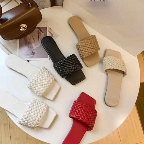 Slippers Womens Summer 2021 One-word Braided Belt Outer Wear Lightweight Womens Sandals Korean Casual Beach Shoes