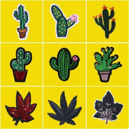 Cute Patches Cactus Maple Leaf Small Stickers Embroidery Badges On Backpack DIY Felt Hats Clothes Accessories Fabric For Sewing