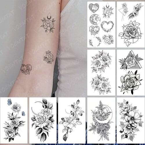 Waterproof Temporary Tattoo Sticker Fingers Wrist Lines Small Rose Flower Moon Flash Tatoo Fake Tatto For Body Art Women Men