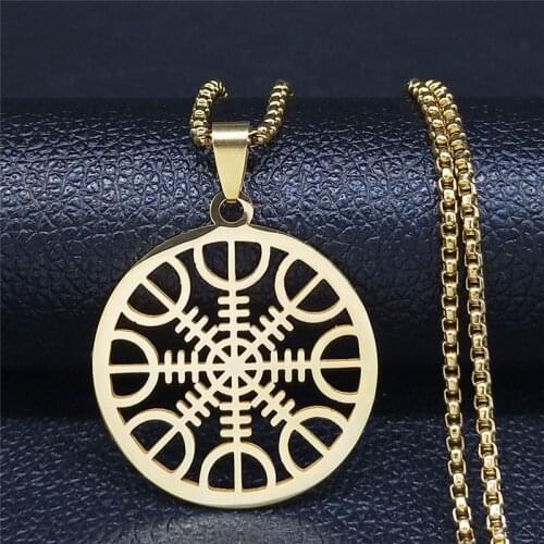 Pagan Amulet Helmet of Awe Aegishjalmur Vickling Compass Talisman Scandinavian Vegvisir Gold Golor Stainless Steel Necklaces