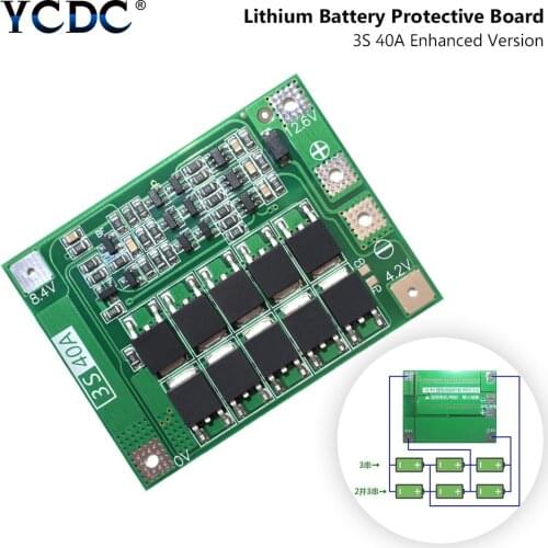 3S 40A 11.1V 12.6V 18650 Lithium Battery Charger Protection Board PCB BMS for Drill 40A Current Lipo Cell Module Enhance Version